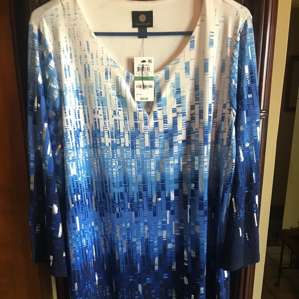 JM Collection Women's Large Textured Ombré Top/Tunic Shades Of Blue NWT